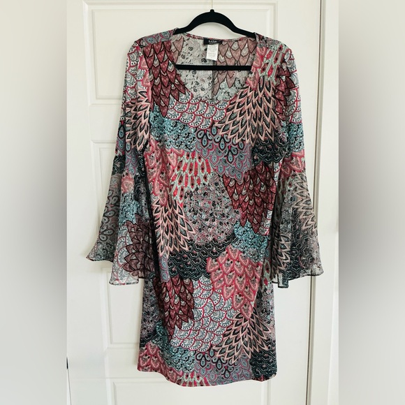 MSK Womans Plus Size 1X Blue Multi Bell Sleeve Paisley Sheath Dress NWT - Picture 1 of 4